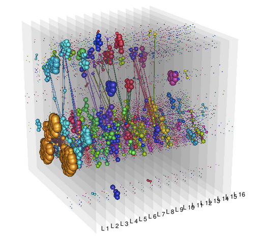Visualization of a multi-layer multiplex network analyzed with MUNA.